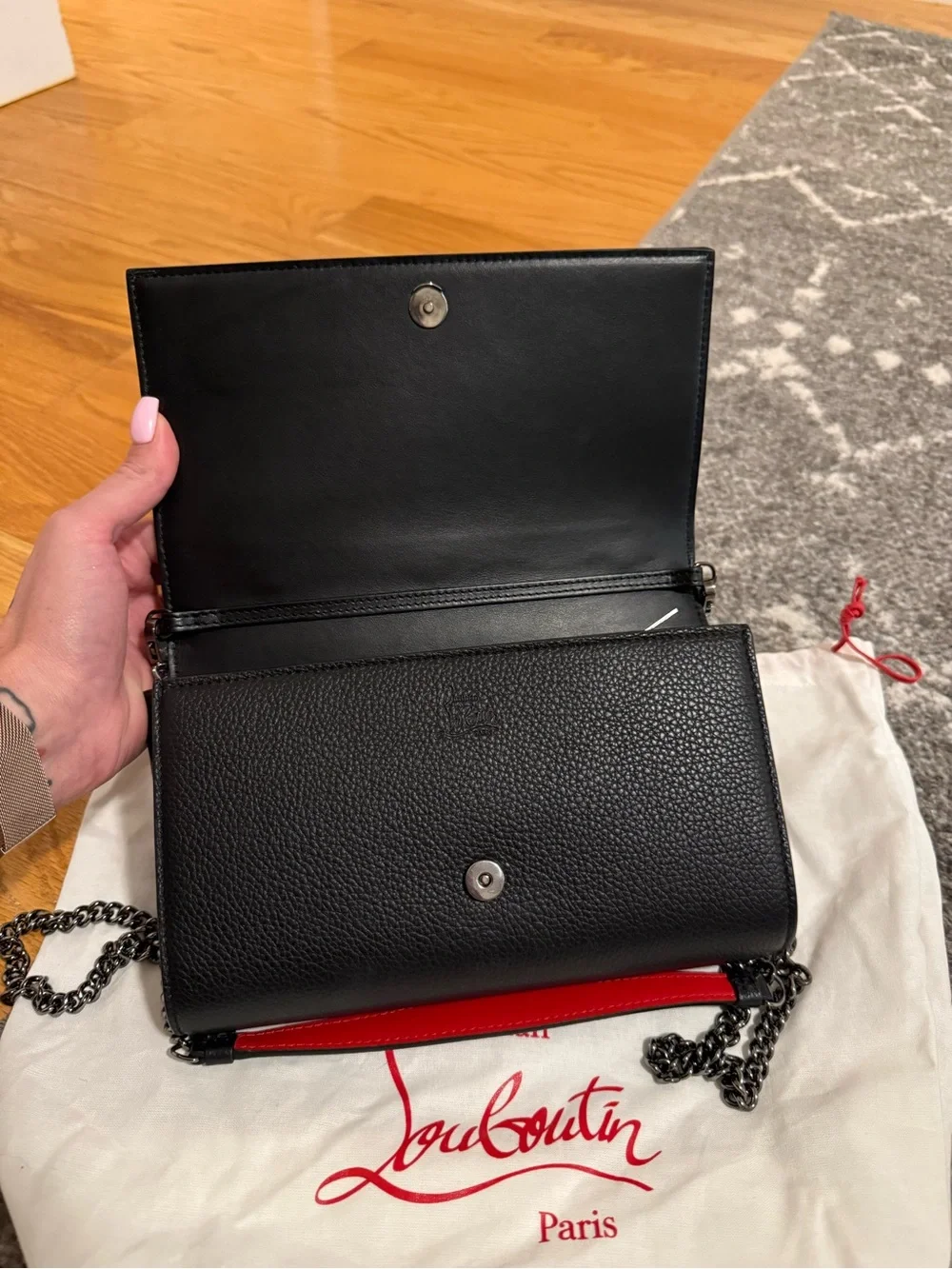 Christian Louboutin Black Leather Studded Crossbody with Red Shoulder Pad